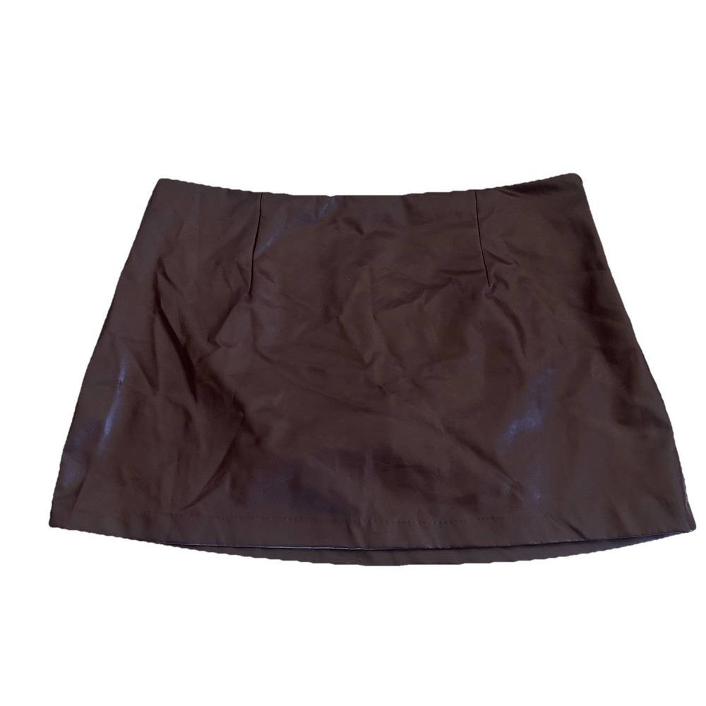 Abercrombie‎ Vegan Leather Skort Skirt Dark Brown Mini High Waist Moto Indie XL